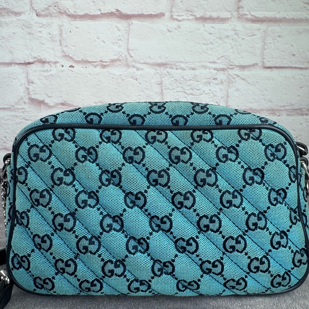 Gucci Monogram Blue Matelasse Diagonal Small GG Marmont Chain Shoulder Bag - Picture 4 of 16